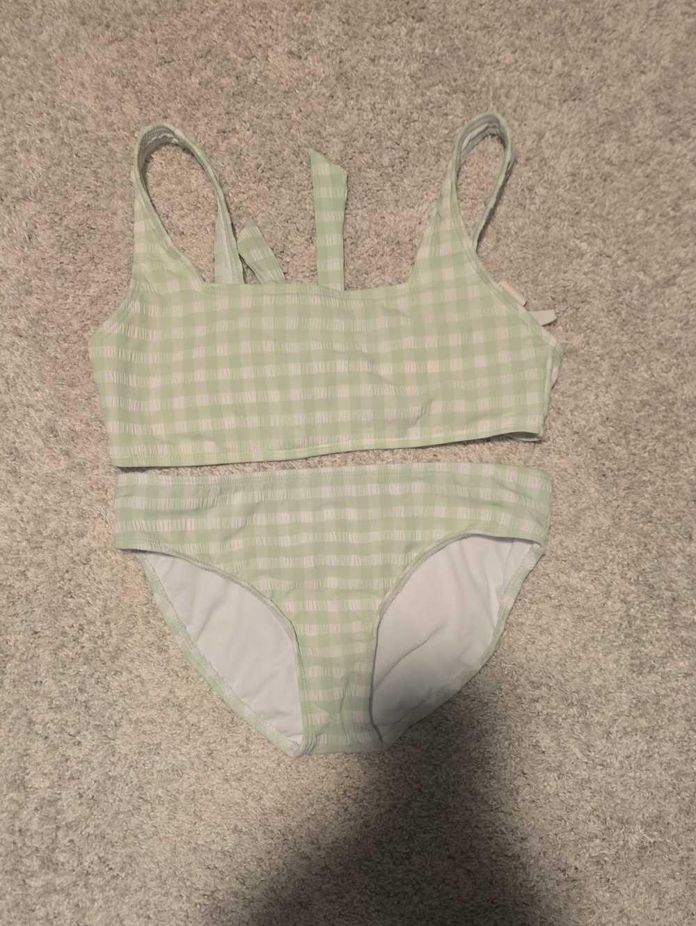 Girls Gb Green Gingham Two-Piece Swim Set